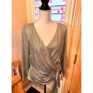 NWT sz 14 Adrianna Papell Metallic Wrap Top